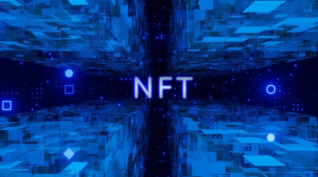 ブルーの空間にNFTの文字が浮かび上がる図