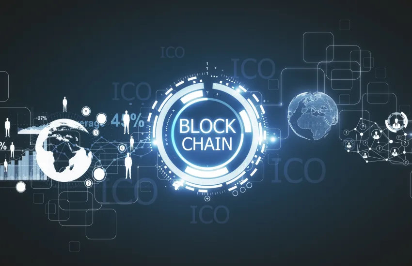 Blockchain Technologyの文字とイラスト