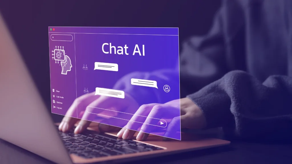 ノートパソコンを打つ人とCHAT AIの画像