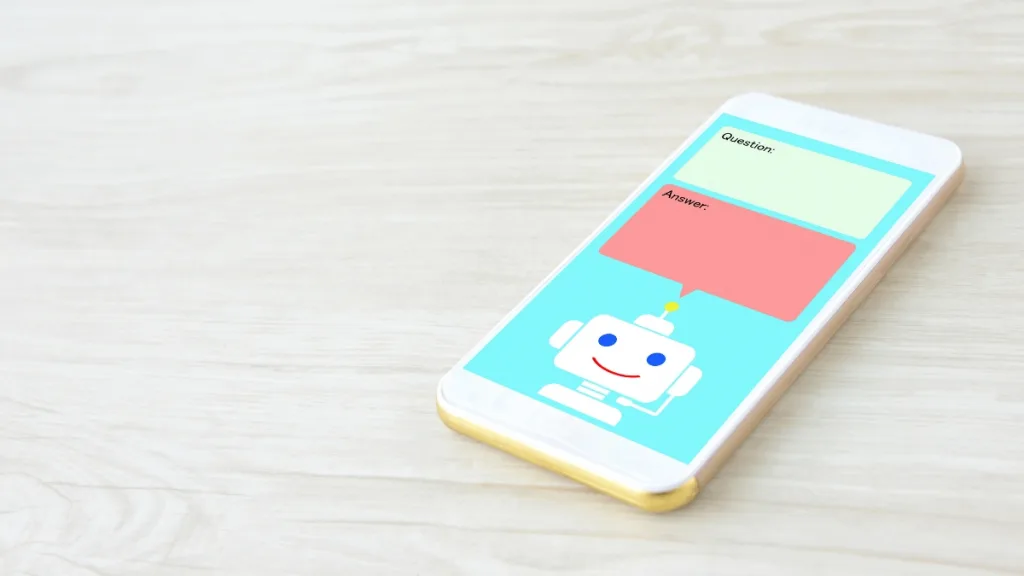 スマホにロボットと会話するイラスト