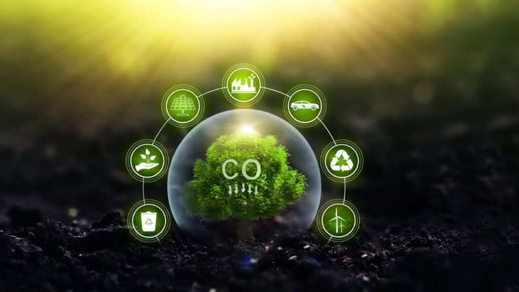 CO2を排出しない最新のエコ環境技術。 CO2排出量削減コンセプト。CO2を排出しないクリーンな環境。