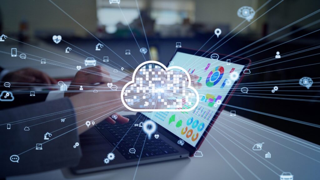 クラウド・コンピューティングの概念。 サービスとしてのソフトウェア。 SaaS。 通信ネットワーク。