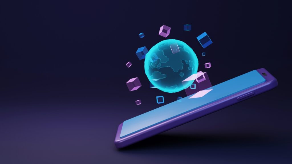 スマホと球とブロック、メタバース
