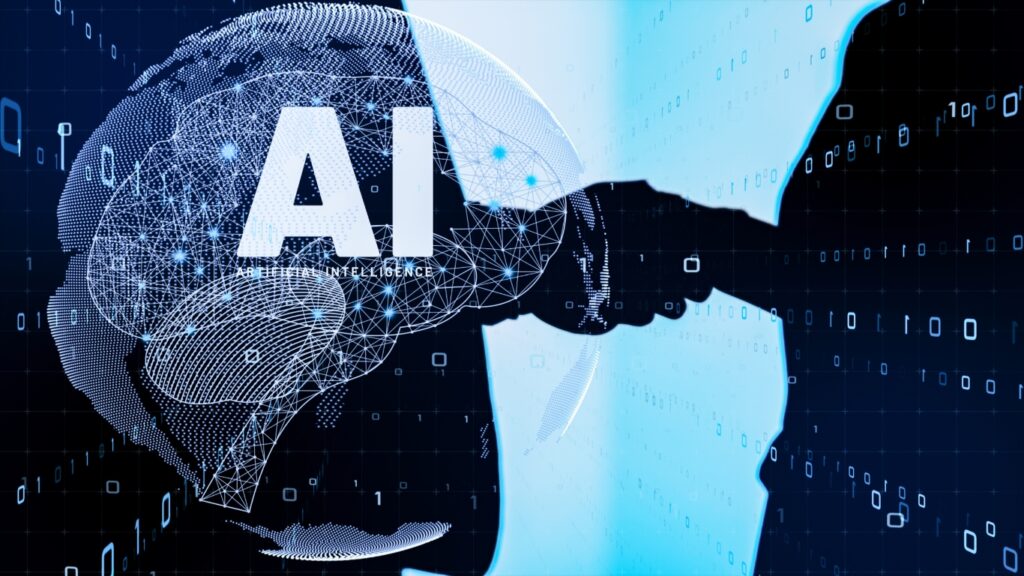 AIと人との共存　握手する人とAIのイメージ
