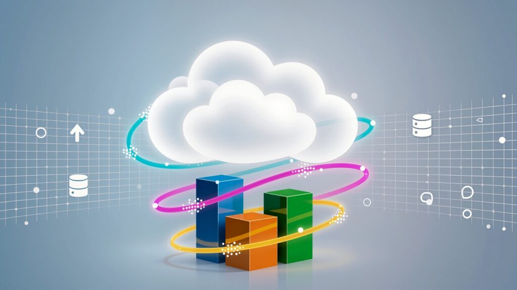 カラフルなクラウドコンピューティングのコンセプトとデータ可視化