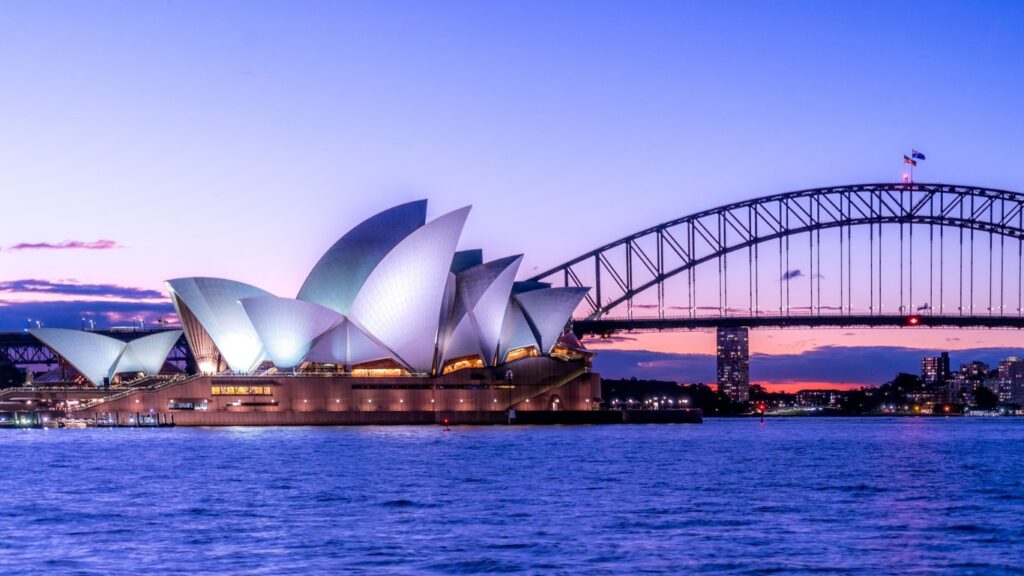 Sydney Opera House with Harbour Bridge at Dusk