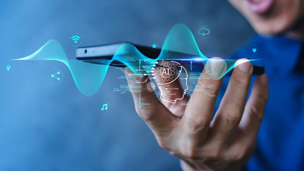 チャットボットに話しかける男性