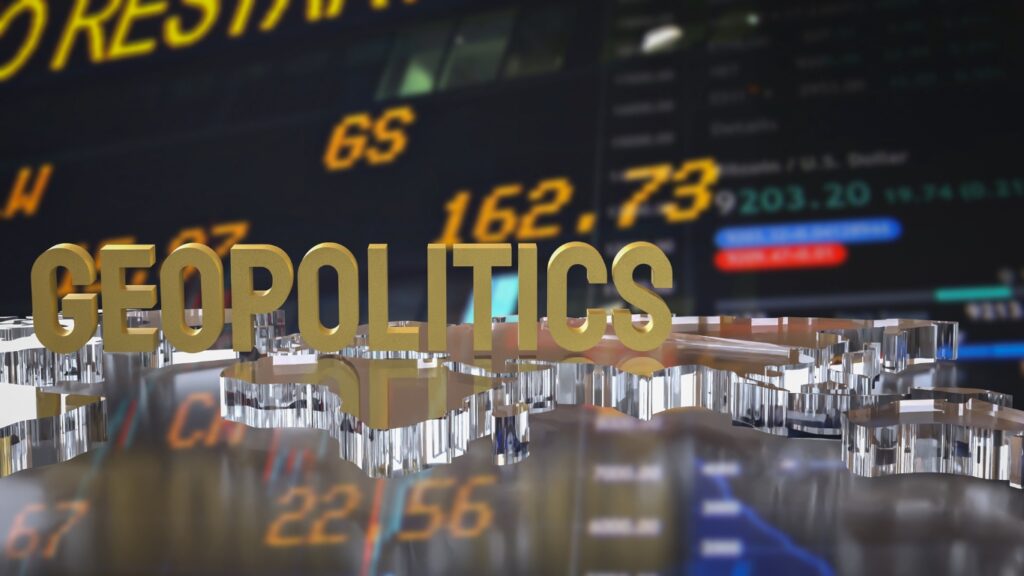 地政学の文字と投資のグラフ